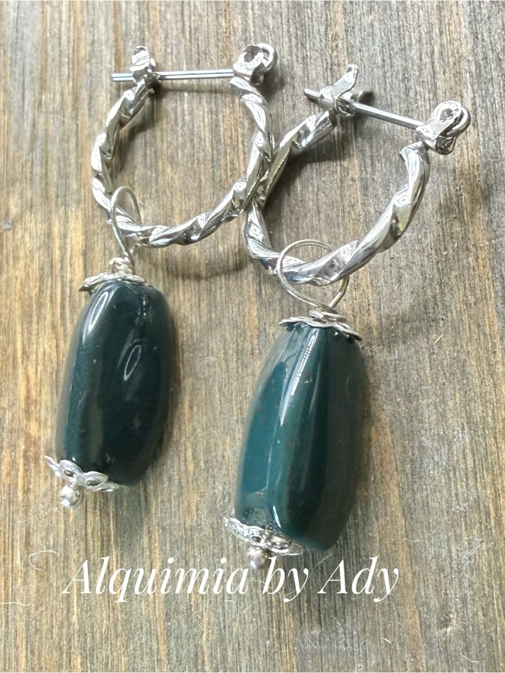 Deep Teal Stone Twisted Hoop Earrings CHUNKY AGATE
